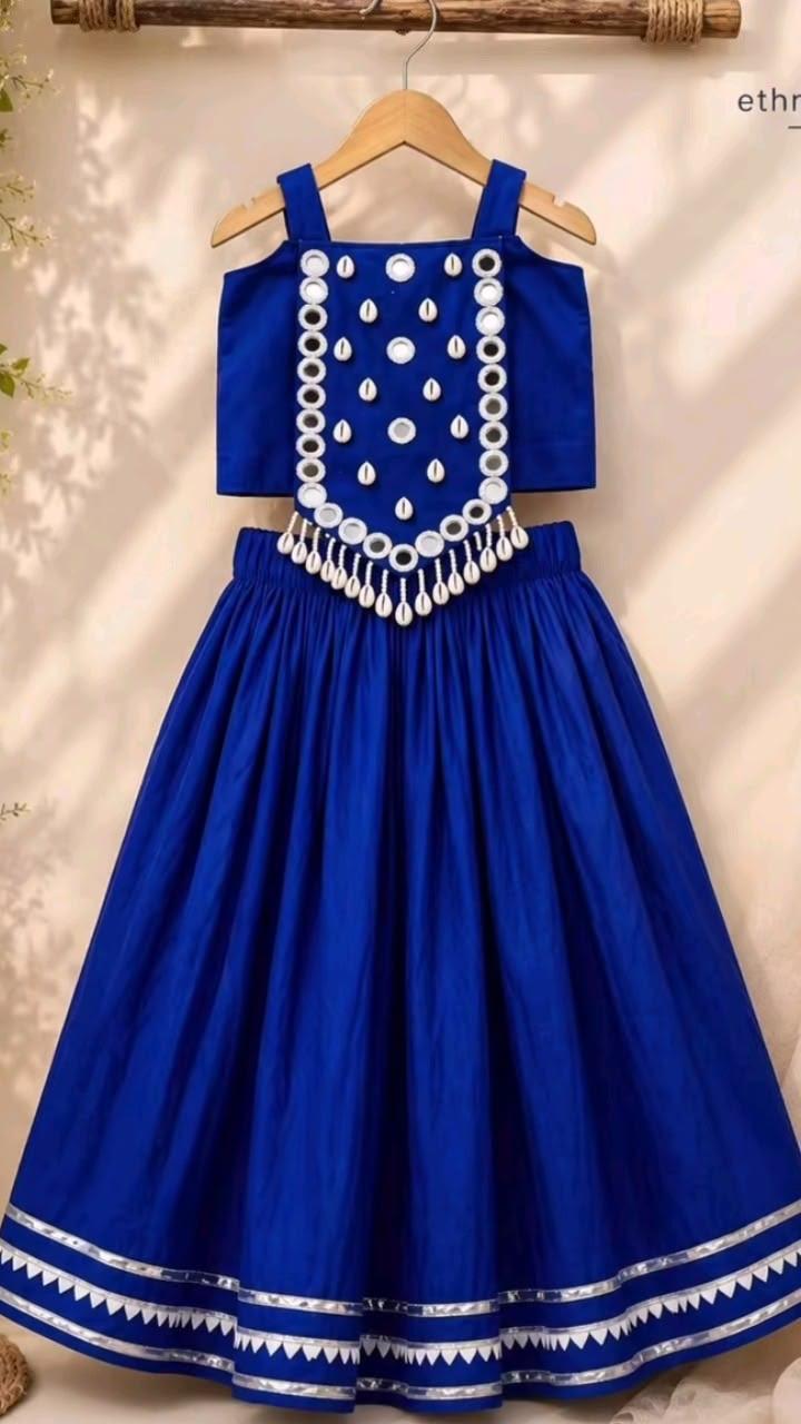 Royal Blue Girls Lehenga Choli with Mirror Work | Traditional Ethnic Wear for Kids