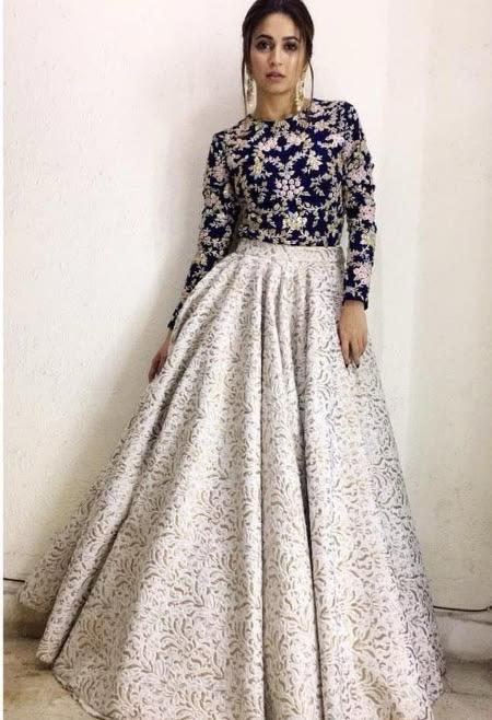 Navy Blue & Ivory Women’s Floral Printed Anarkali Maxi Dress