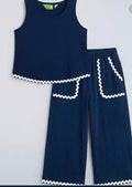 Navy Blue Girls Co-Ord Set with Sleeveless Top & Wide-Leg Pants