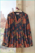 Navy Blue Floral Printed Women’s Pleated Kurti with Button Front