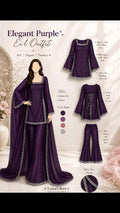 Elegant Purple Eid Wear Suit Set with Silver Lace Detailing & Flared Bottom