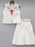 White Girls Blazer & Shorts Set with Floral Embroidery | Stylish Kids Party Wear Outfit