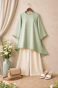 Sage Green & Ivory Women’s Kurta Palazzo Set with Lace Border Detailing