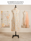 Pastel Floral Embroidered Kurta Set with Peach Dupatta – Elegant Festive Wear