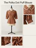 Vintage Polka Dot Puff Sleeve Blouse with Lace Collar – Chic Retro Style