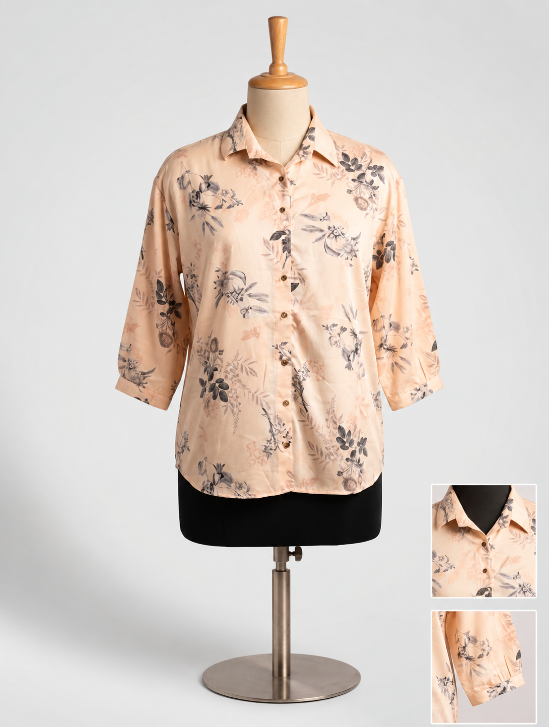 Peach Floral Printed Shirt with 3/4 Sleeves – Elegant Everyday Style