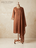 Chocolate Brown Polka Dot Kurta Set with Sheer Dupatta – Elegant Ethnic Wear